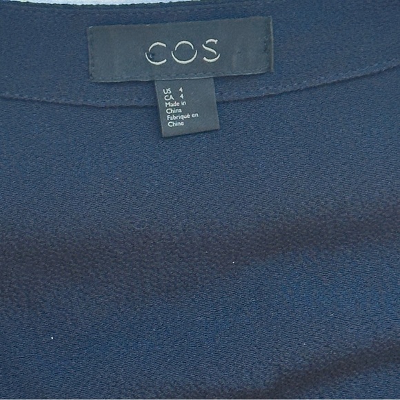 COS V-Neck Long Sleeve Buttondown Midi Shirt Dress Dark Navy Women’s Sz 4 - Picture 4 of 5